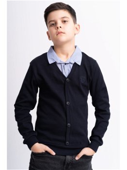 Bluza din Bumbac Bleumarin cu Maneca Lunga si Camasa Falsa pentru Copii 13-14 Ani (151-156cm), Haine de vis
