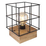 Lampă de masă lemn maro, metal negru,grilaj din oțel , comutator, 1 bec, dulie E27, 15530T, Globo, Globo Lighting