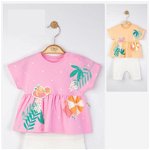 Set tricou de vara cu pantalonasi pentru fetite, tongs baby (culoare: somon, marime: 9-12 luni), BabyJem
