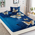 Husa de pat cu elastic + 2 Fete de Perna, Fluturi Aurii, JOJO HOME