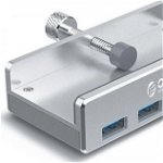 Hub Orico 4in1 4x USB 3.0, inclusiv 1x cablu USB-C 3.0 1m, 1x cablu USB 3.0, cablu 1m cu prindere de masa, aluminiu, Orico