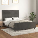 vidaXL Cadru de pat cu tăblie, gri închis, 140x190 cm, catifea, vidaXL