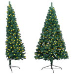 vidaXL Jumătate brad Crăciun pre-iluminat cu suport verde 150 cm PVC, vidaXL