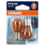 OSRAM Set 2 Becuri auto auxiliare cu halogen PY21W Orange, 12V, 21W