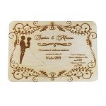 Invitatie nunta din lemn, gravata laser, 10x15 cm, OMIS167