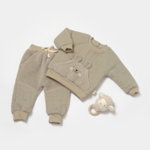 Set bluza cu buzunar si pantaloni Ursulet, Winter muselin, 100% bumbac dublat - Verde, BabyCosy (Marime: 6-9 luni), BabyCosy