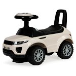 Masinuta Ride-On pentru copii, Land Rover, cu melodii si clanxon, spatar de protectie si volan multimedia, alba