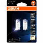 Set de 2 becuri cu LED Osram Warm White W5W, 12V, 1W W2,1x9,5d, OSRAM