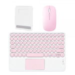 Set 3 in 1 pentru tablete cu Mouse dual Wireless 2.4G si Bluetooth tastatura cu TouchPad wireless Bluetooth si suport de tableta roz, krasscom