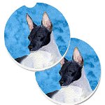 Caroline`s Treasures Blue Rat Terrier Set de 2 Cupa Titular Car Coasters Albastru Large, 