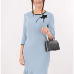 Rochie bleu cu volan si dantela handmade