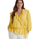 Imbracaminte Femei LAUREN Ralph Lauren Plus Size Jersey Belted Peplum Top Sunfish Yellow, LAUREN Ralph Lauren