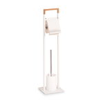 Suport pentru hartie igienica si perie de toaleta, Bamboo Metal White, l19xA19xH74,5 cm