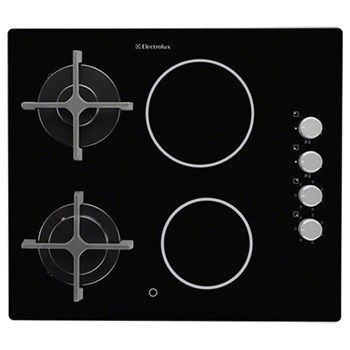 Plita mixta incorporabila Electrolux EGE6172NOK, Latime 58 Cm, 2 Arzatoare Gaz, 2 Zone Vitroceramice, Aprindere Electrica Integrata, Sistem De Siguranta A Flacarii, Gratare Fonta, Negru