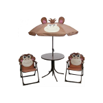 Set mobilier pentru gradina pliabil pentru copii MCT Garden, compus din 1 masa cu umbrela, 2 scaune, Maro