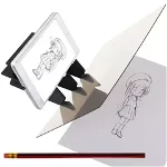 Proiector pentru Desen, Plastic Negru, cu Stand si Plexiglas, Inclus Creion HB si Hartie A5, 11x19.8x17 cm, Maaleo