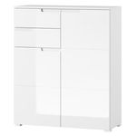 Cabinet din pal si MDF, cu 2 sertare si 2 usi Gabrielle 7 Alb, l100xA40xH119 cm