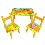 Set masuta cu doua scaune pentru copii, din MDF, portocaliu, 59x39x40 cm, Krista