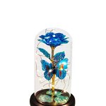 Aranjament floral Engros, Trandafir in cupola cu LED-uri, Albastru 11x22 cm, 