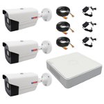 Sistem supraveghere video 3 camere ROVISION2MP22 by Hikvision, 2MP Full HD, lentila 2.8mm, IR 40m, DVR 4 canale 1080P lite, accesorii, Rovision