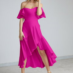 Rochie midi cu decolteu pe umeri