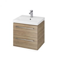 Set dulap baie suspendat 2 sertare Lara cu lavoar Gala City inclus, 50 cm, nuc, Cersanit