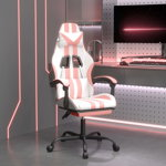vidaXL Scaun de gaming pivotant cu suport picioare alb&roz piele eco