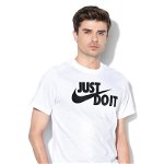Nike, Tricou de bumbac cu logo Swoosh, Alb, S