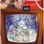 Decorațiune Crăciun Engros tip TV vintage,muzicala, cu lumina LED, incarcare USB, 