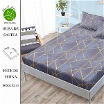 Husa de pat cu elastic 180x200 din Bumbac Finet + 2 Fete de Perna - Geometric Mov, ELEGANT HOME PUCIOASA