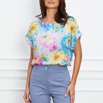 Bluza Naty bleu cu flori colorate, 