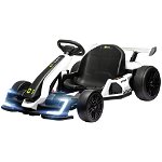Kart electric pentru copii cu vârsta între 6-12 ani 24V 12km/h cu scaun reglabil, Drift Go-kart cu claxon, lumini, alb HOMCOM | Aosom RO, HOMCOM