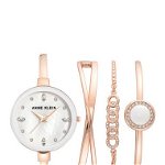 Ceasuri Femei Anne Klein Womens Crystal Accent Watch and Bracelet Set 32mm Rose Gold