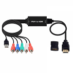 Cablu convertor input YPbPr+L/R la output HDMI 1080P cu alimentare USB 2m negru, krasscom