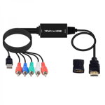Cablu convertor input YPbPr+L/R la output HDMI 1080P cu alimentare USB 2m negru, krasscom