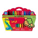 Set 10 creioane cerate colorate pentru copii, lavabile, netoxice, testate dermatologic, Giotto Be-be, 