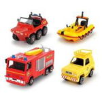 Pompierul Sam Set 4 vehicule din metal cu barca, scara 1: 64, 