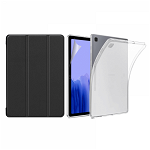 Set 3 in 1 husa carte husa silicon si folie protectie ecran pentru Samsung Galaxy Tab A7 Lite 8.7 inch SM-T225 / T220 negru, KRASSUS