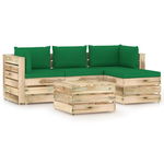 Set mobilier de grădină cu perne, 5 piese, lemn verde tratat