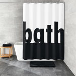 Perdea dus Kleine Wolke Bath, model text, alb/negru, poliester cu aspect textil, 180x200cm, Cod 34292, 