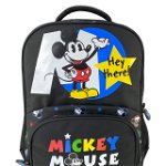 Ghiozdan Mickey Mouse negru, clasele 1-4, benzi reflectorizante pe bretele, Pigna