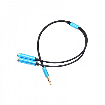 Cablu splitter audio Jack 3.5mm tata la Jack 3.5mm mama casti si Jack 3.5mm mama microfon 30 cm albastru, PLS