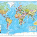 Harta plastifiata, Statele lumii cu steaguri, 140 x 100cm, baghete lemn, STIEFEL, STIEFEL