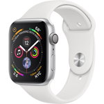Apple Watch 4, GPS, Carcasa Silver Aluminium 44mm, White Sport Band