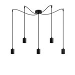Pendul minimalist cu 5 lampi, Sotto Luce Rei, metal negru, cablu textil negru de 1,5 m, 5 prize E27