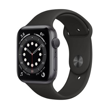 Apple Watch 6 GPS Carcasa Space Gray Aluminium 44mm Black Sport Band
