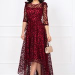 Rochie de ocazie asimetrica Francesca bordo cu model din catifea, Ella Collection