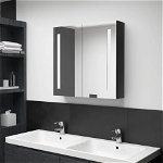 Dulap de baie cu oglindă și LED negru strălucitor 62x14x60 cm, Casa Practica
