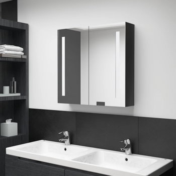 Dulap de baie cu oglindă și LED negru strălucitor 62x14x60 cm, Casa Practica