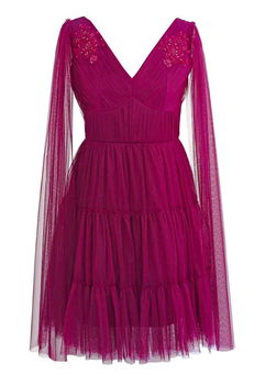 ambar studio, Rochie evazata cu decolteu in V si aplicatii, Violet tyrian, 38